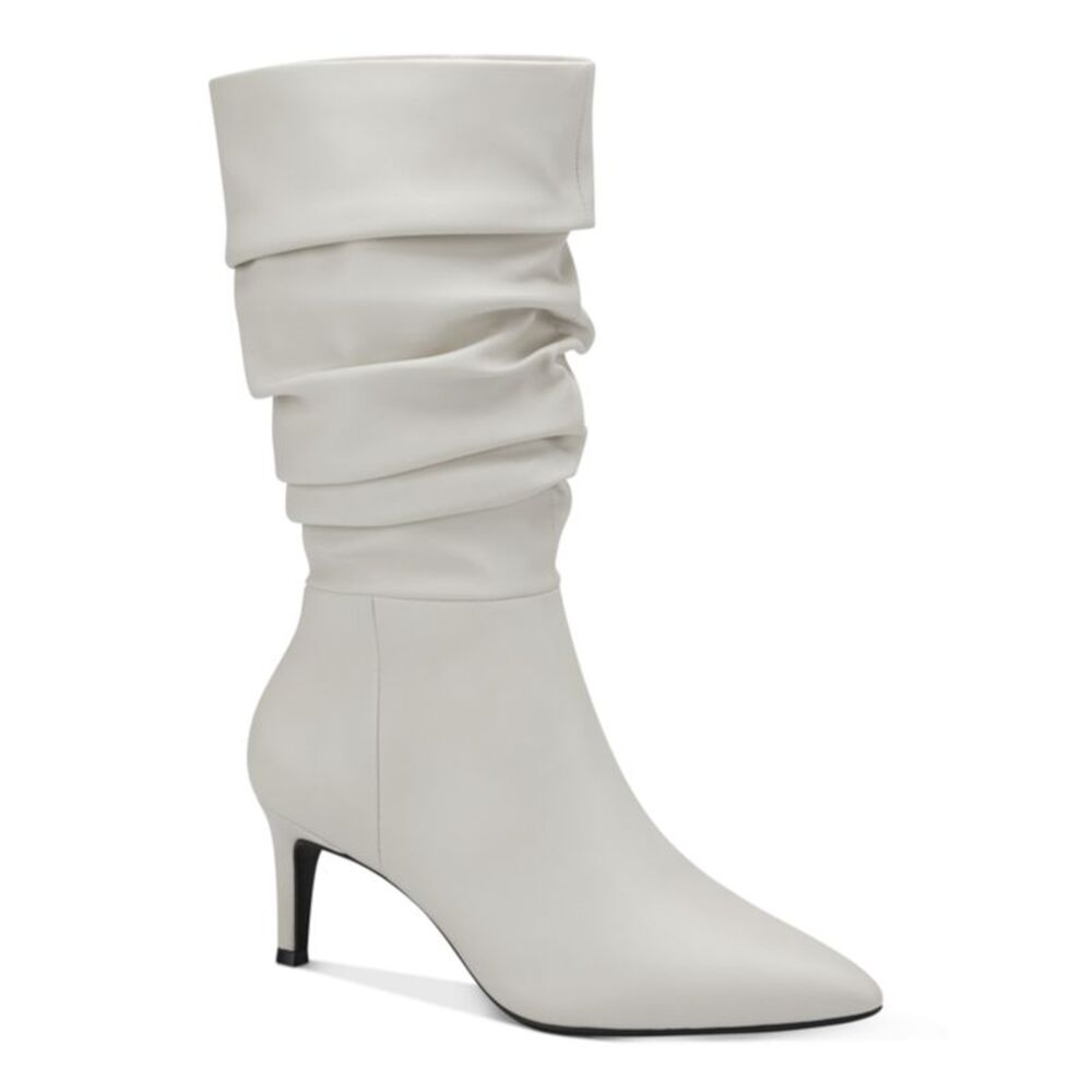 NWT ALFANI Womens White Ruched Lissa Pointed Toe Stiletto Slouch Boot 6.5 M